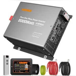 Pure Sine Wave Inverter 2000 Watt 12V DC to 120V AC Inverters w/ Remote RV,Home+